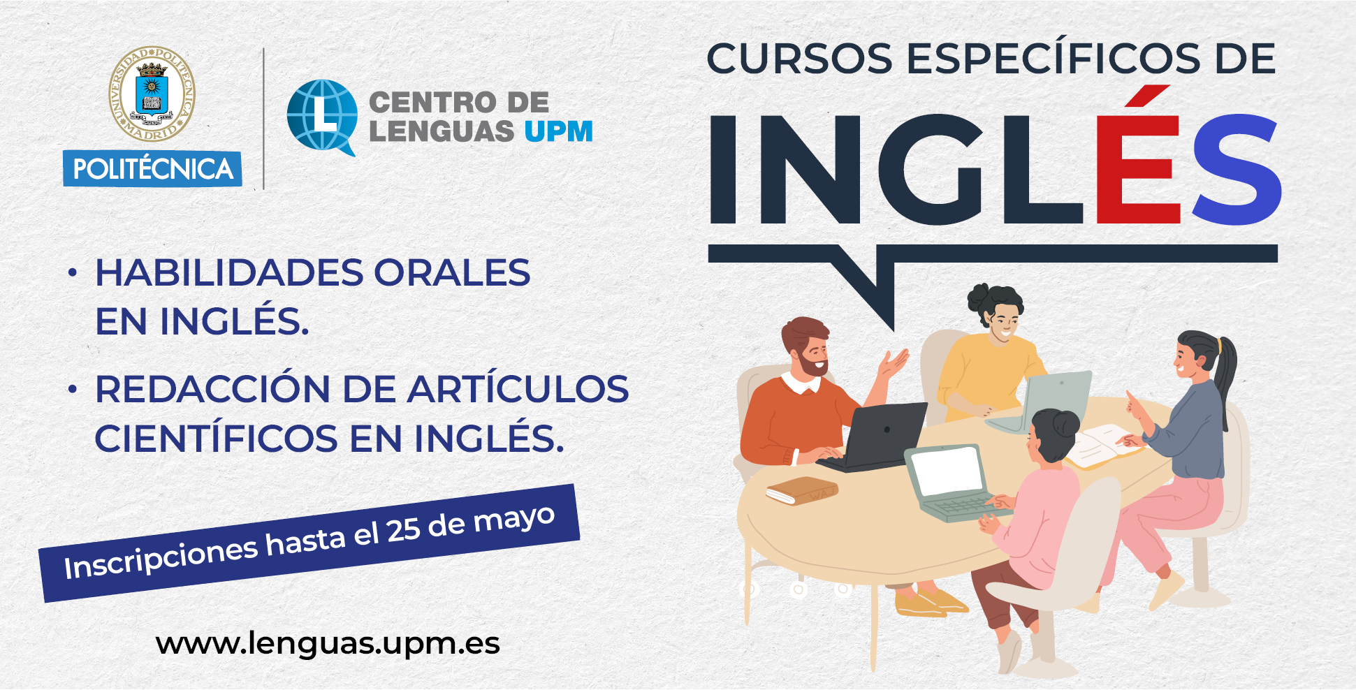 Banner con oferta de cursos específicos de inglés del Centro de Lenguas UPM