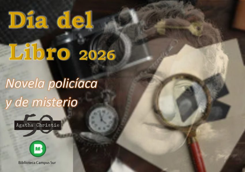 Cartel del D&iacute;a del Libro con imagen de fondo de Agatha Christie